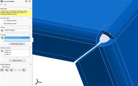 sheet metal corner relief size|solidworks sheet metal corner.